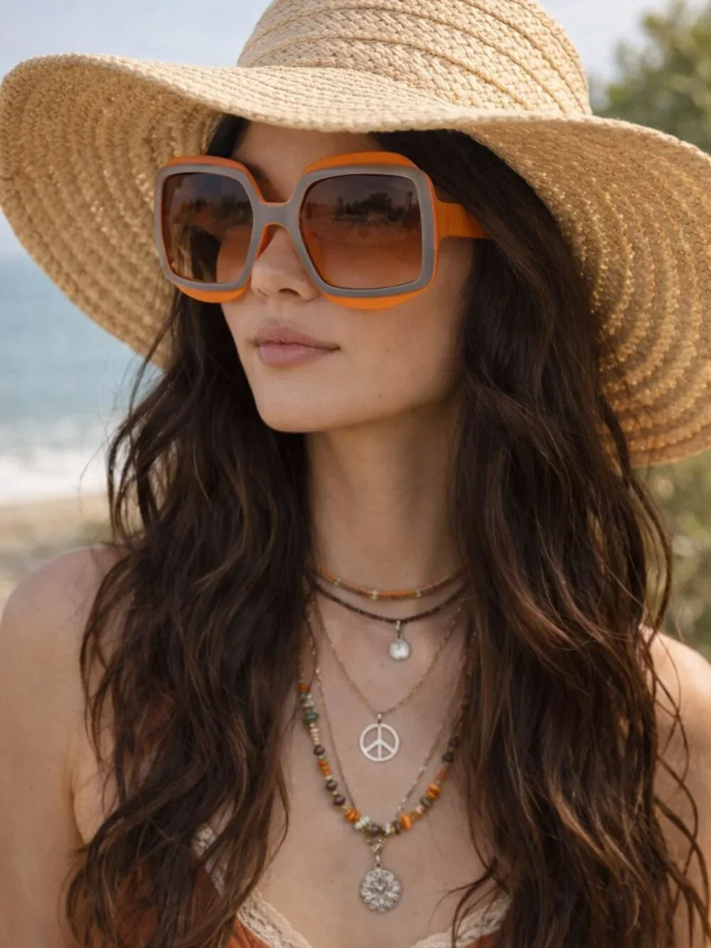 Retro Orange Oversized Square Sunglasses – Boho Chic Statement Vintage Shades